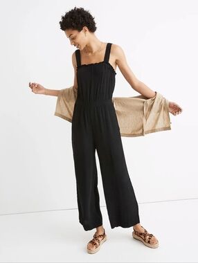 Madewell Smocked Tank Wide Leg Black Jumpsuit Size 10